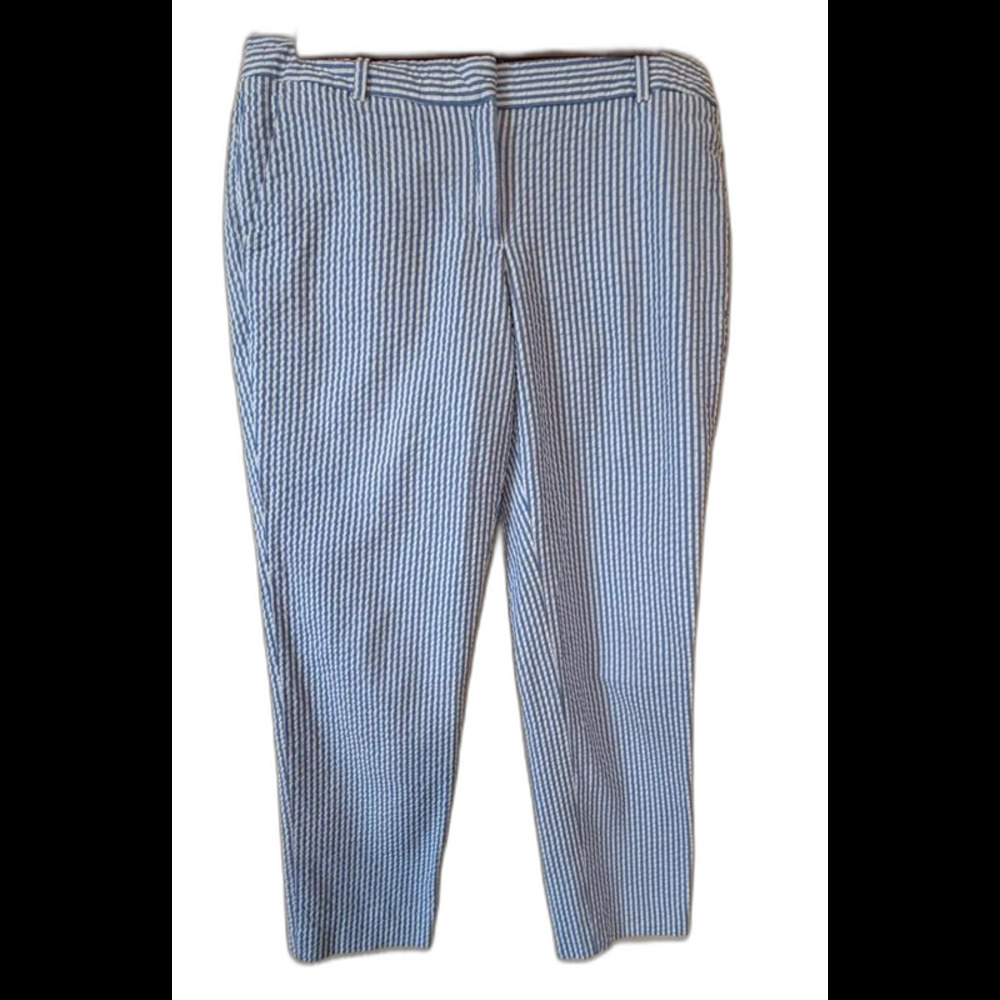 J.Crew Cafe Capri Blue White Seersucker Stripe Pants Crop Trousers Size 2